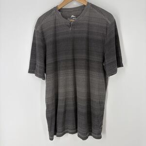 Tommy Bahama T Shirt Size Medium Mens Gray Ocean Keys Stripe Split Neck Henley